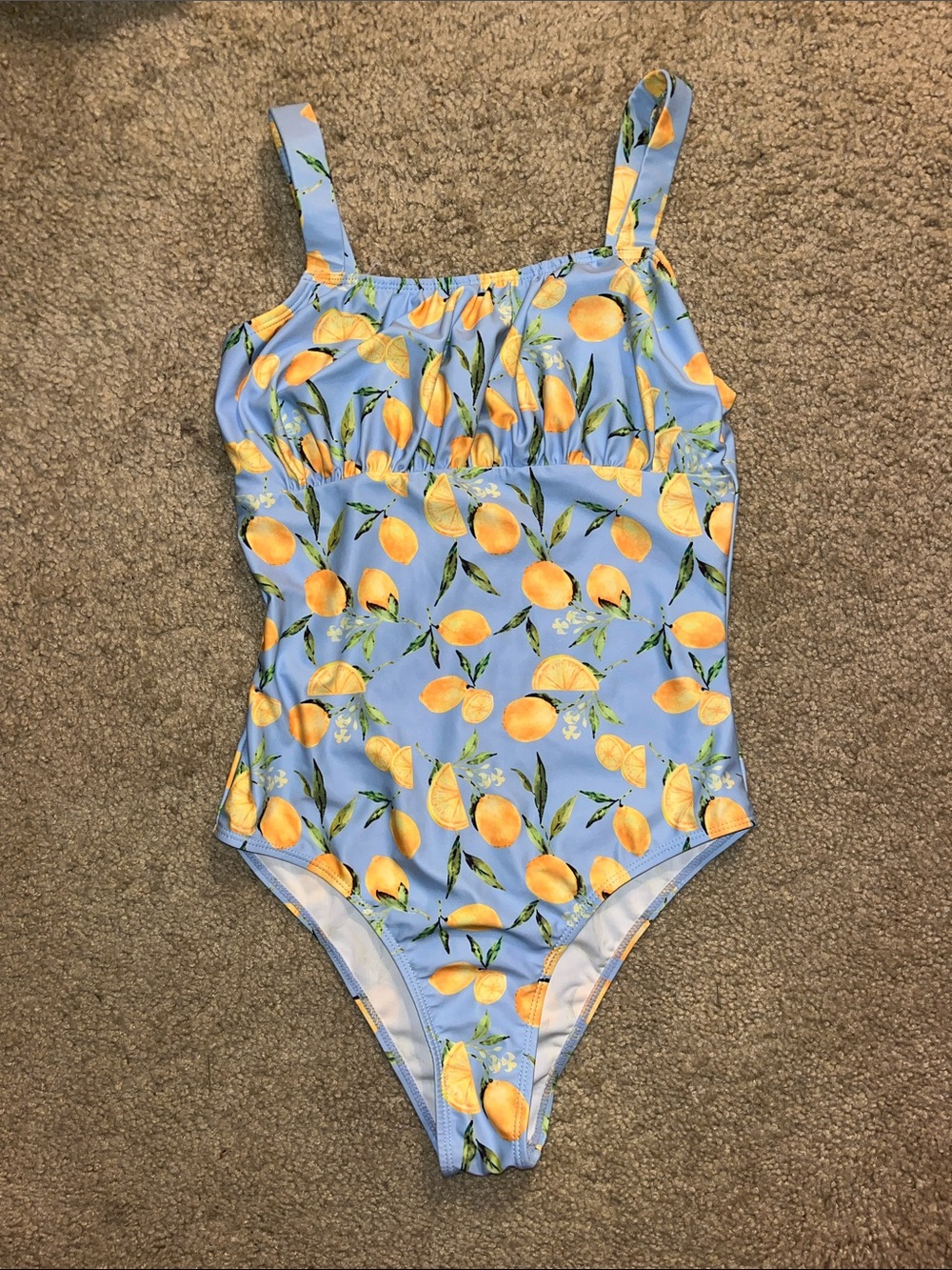 SHEIN Blue One-Piece Swimsuit with Yellow Lemon Print